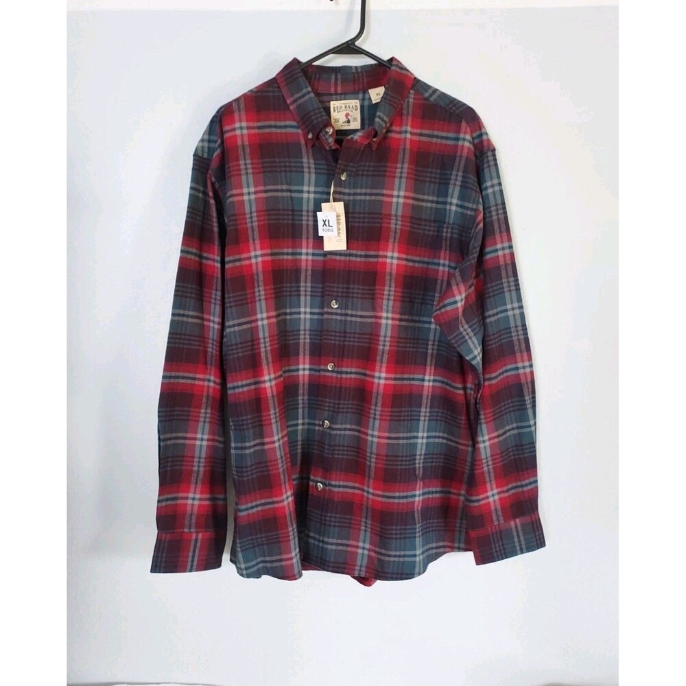 RedHead Flannel Shirt Dark Slate Red Plaid Outdoors 100% Cotton Men’s XL NWT